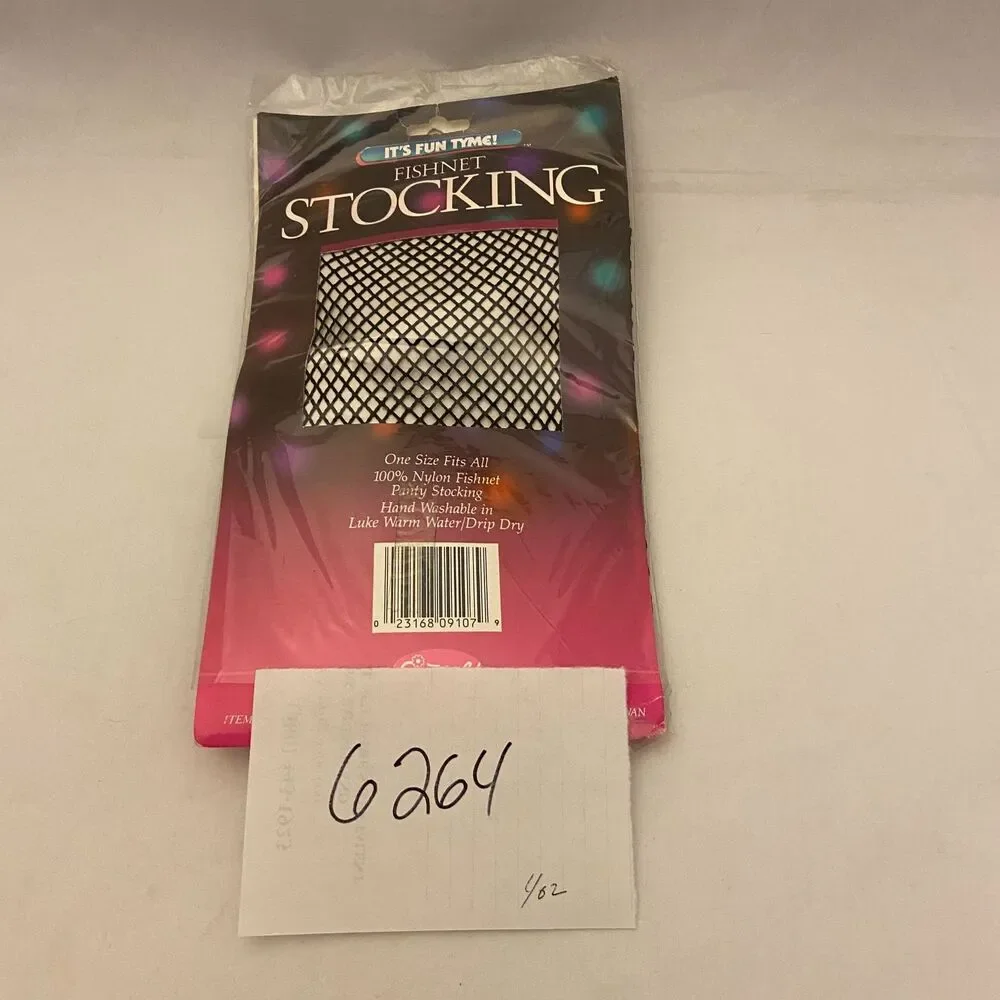 #6264 Its Fun Tyme Fishnet Pantyhose Black NOS One Size